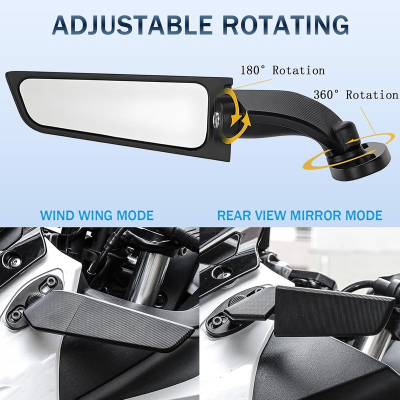 Scerymo Motorcycle Rear View Mirrors, 360° Rotating Stealth Mirror, Adjustable Side Mirrors, for Honda CBR300R CBR500R CBR600RR CBR1000RR, Kawasaki Ninja 300 400 650, Suzuki GSXR 600 750 1000, Yamaha, Ducati - Image 4